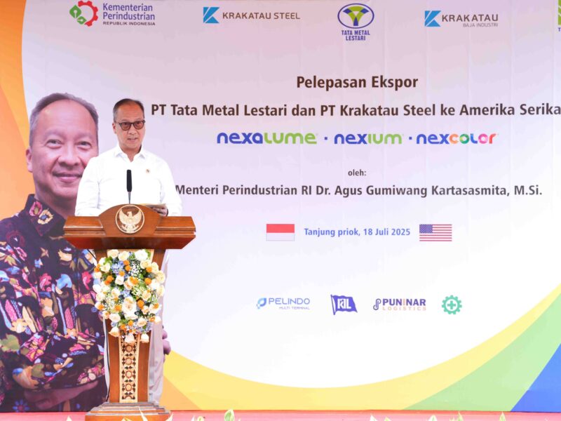 Menperin dalam sambutannya pada acara Pelepasan Ekspor Produk Baja Lapis PT Tata Metal Lestari ke Amerika Serikat, di Pelabuhan Tanjung Priok, Jakarta, Jumat (18/7).