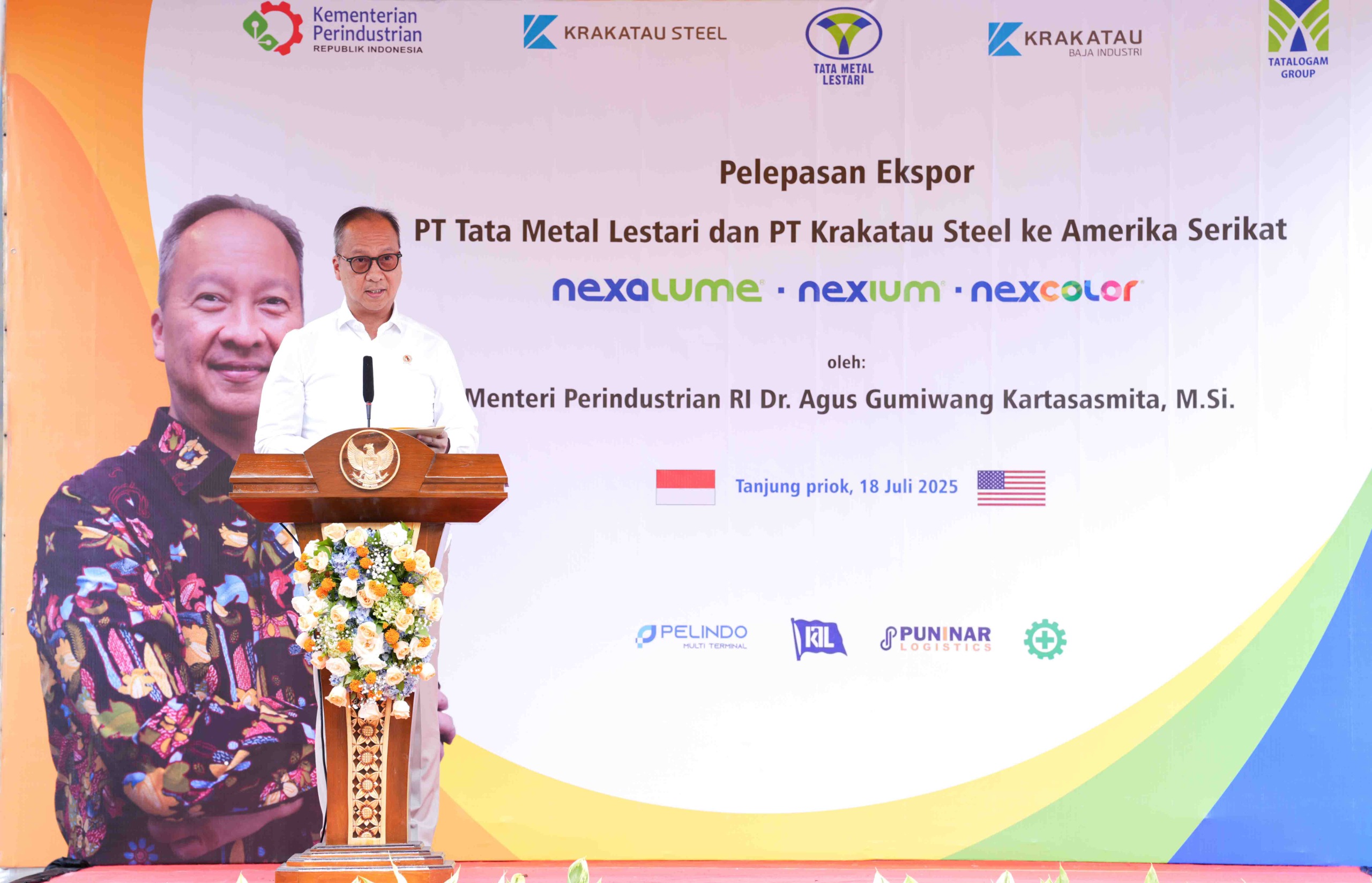 Menperin dalam sambutannya pada acara Pelepasan Ekspor Produk Baja Lapis PT Tata Metal Lestari ke Amerika Serikat, di Pelabuhan Tanjung Priok, Jakarta, Jumat (18/7).
