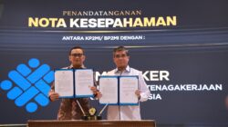 Kementerian Ketenagakerjaan (Kemnaker) dan Kementerian Pelindungan Pekerja Migran Indonesia (KP2MI) menandatangani nota kesepahaman (MoU) di ruang KH Abdurrahman Wahid, kantor KP2MI, Jakarta, Senin (14/7/2025).