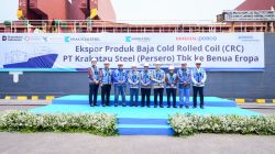 Pelepasan Ekspor Produk Cold Rolled Coil (CRC) PT Krakatau Baja Industri (KBI) ke Spanyol yang berlangsung di Cilegon, Banten.