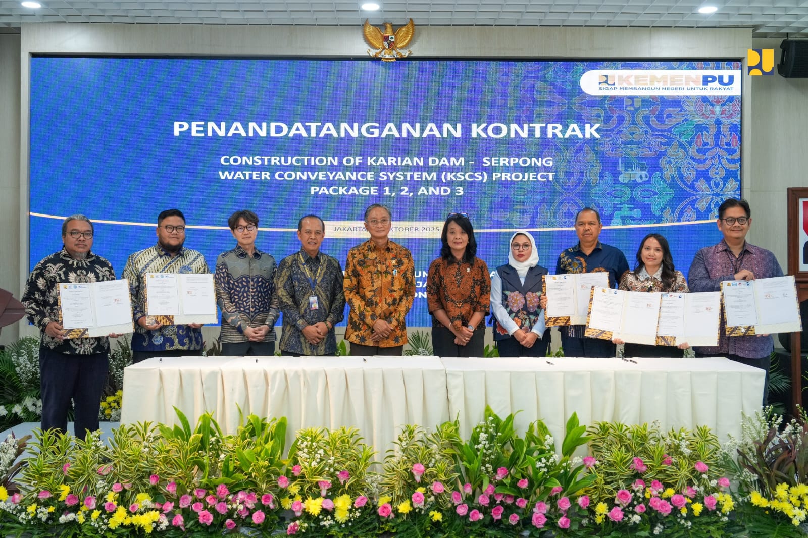 Kementerian Pekerjaan Umum menandatangani kontrak pekerjaan konstruksi Karian Dam–Serpong Water Conveyance System (KSCS) Paket 1, 2, dan 3 di Jakarta.