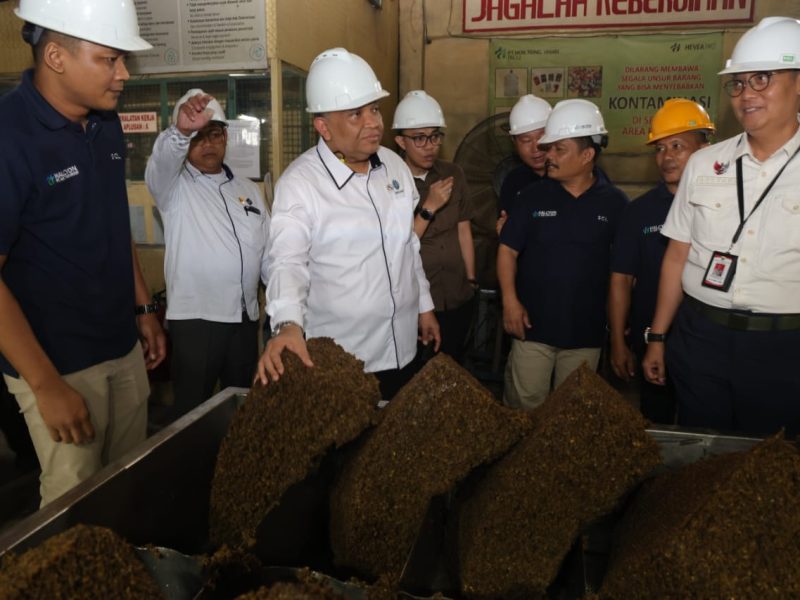Wakil Menteri Ketenagakerjaan Afriansyah meninjau PT Hok Tong Jambi, sebuah perusahaan pengolah bahan baku karet menjadi crumb rubber