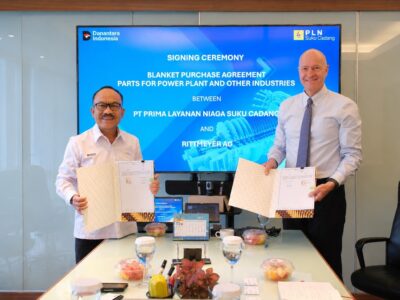 penandatanganan Blanket Purchase Agreement yang dilakukan Direktur Utama PLN Suku Cadang, Thommi Haposan, bersama Chief Executive Officer Rittmeyer AG, Roger Amhof. 