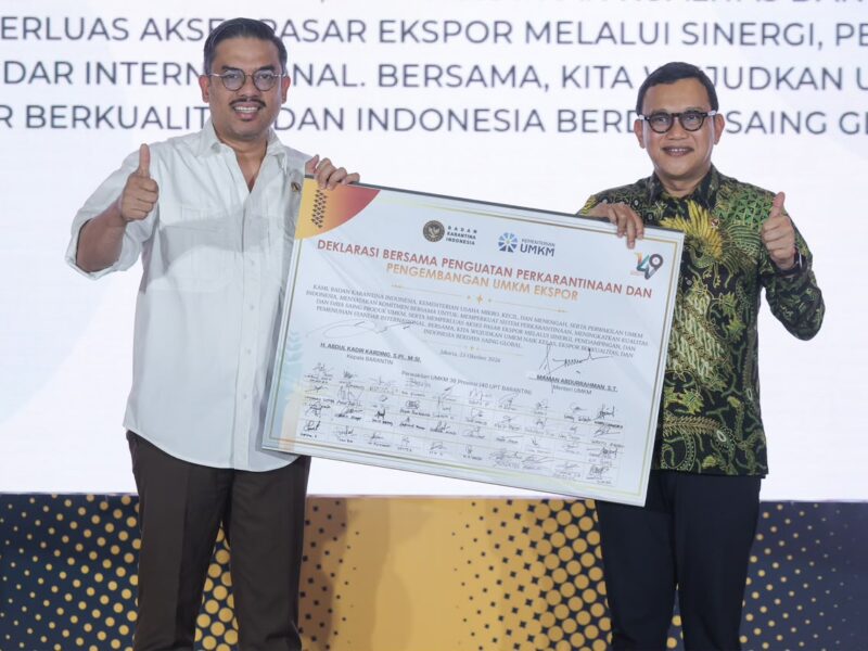 Menteri UMKM Maman Abdurrahman dan Barantin dorong ekspor produk UMKM Indonesia.