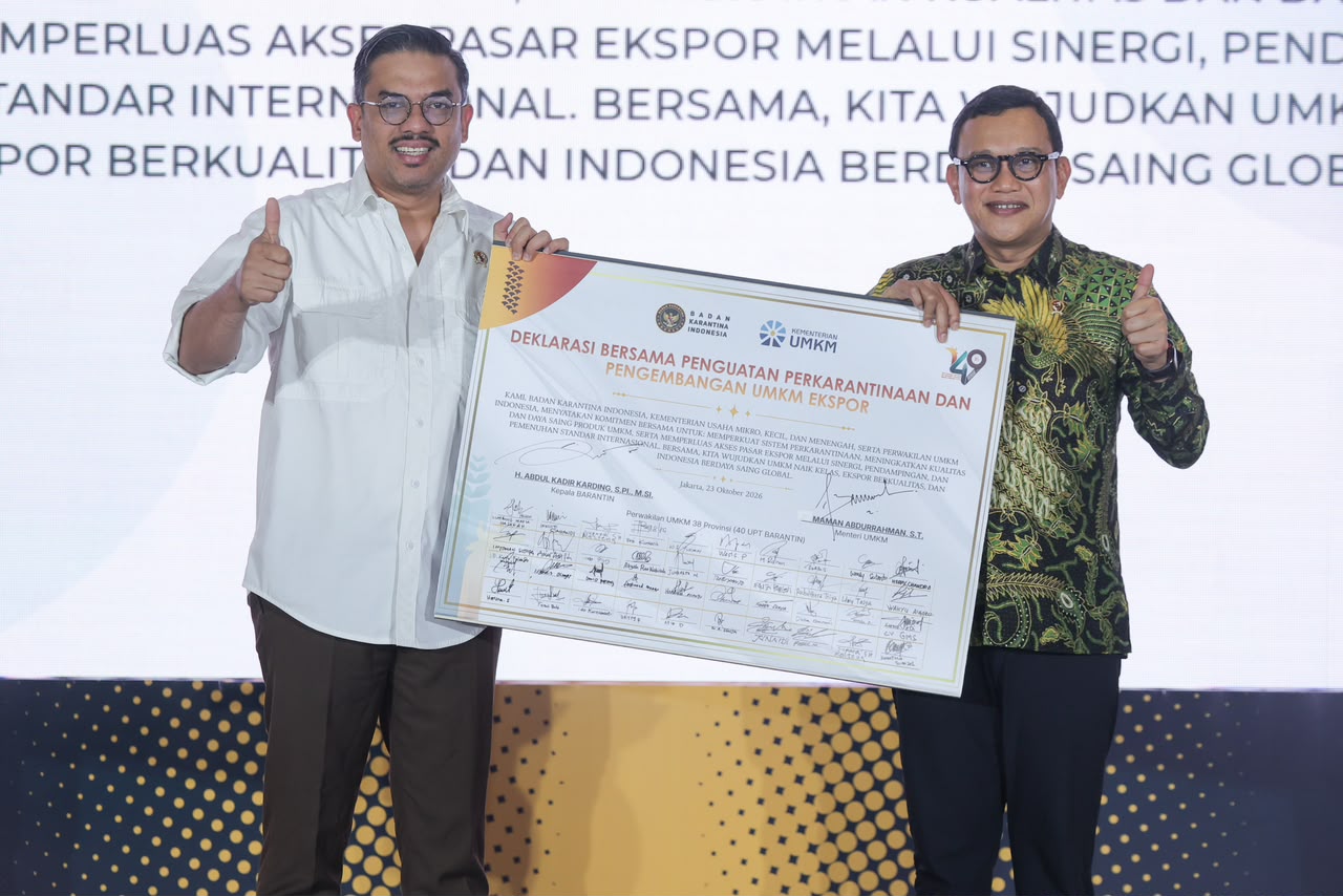 Menteri UMKM Maman Abdurrahman dan Barantin dorong ekspor produk UMKM Indonesia.